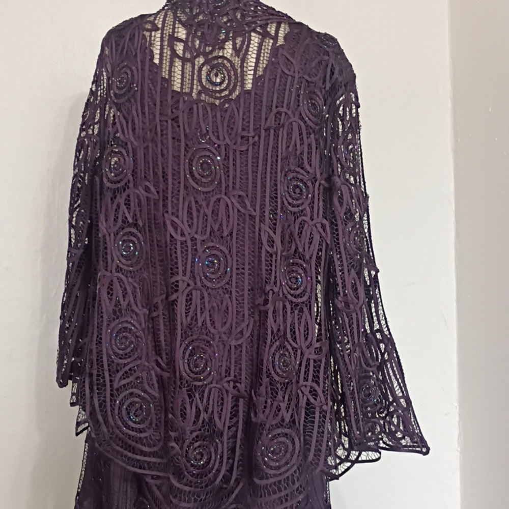 SOULMATES Vintage 2 PC Purple 100% Silk Soutache Beaded Formal Gown w Jacket 2x - Picture 8 of 16